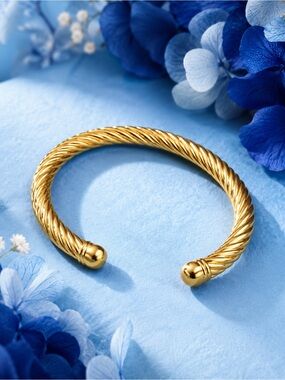 Gold Twisted Open Cuff Bracelet - Women's Jewelry